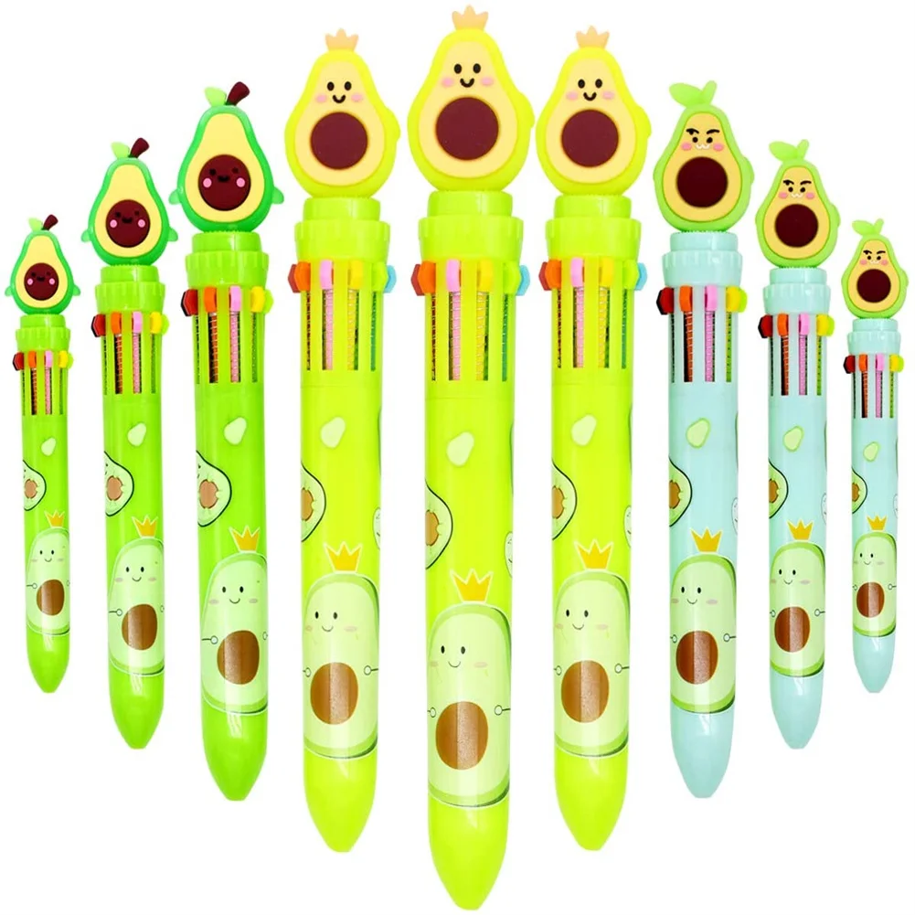 

10-in-1 Multicolor Shuttle Pens Retractable Lovely Avocado Ballpoint Pens 10 Colors For Kids'Gift School Creative Smooth Writing