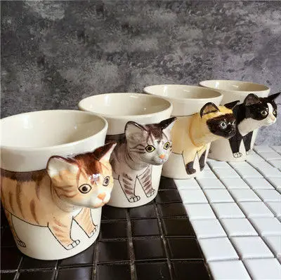 

Thailand hand painted 3D animal Mug ceramic coffee cup boyfriend birthday gift cat water cup