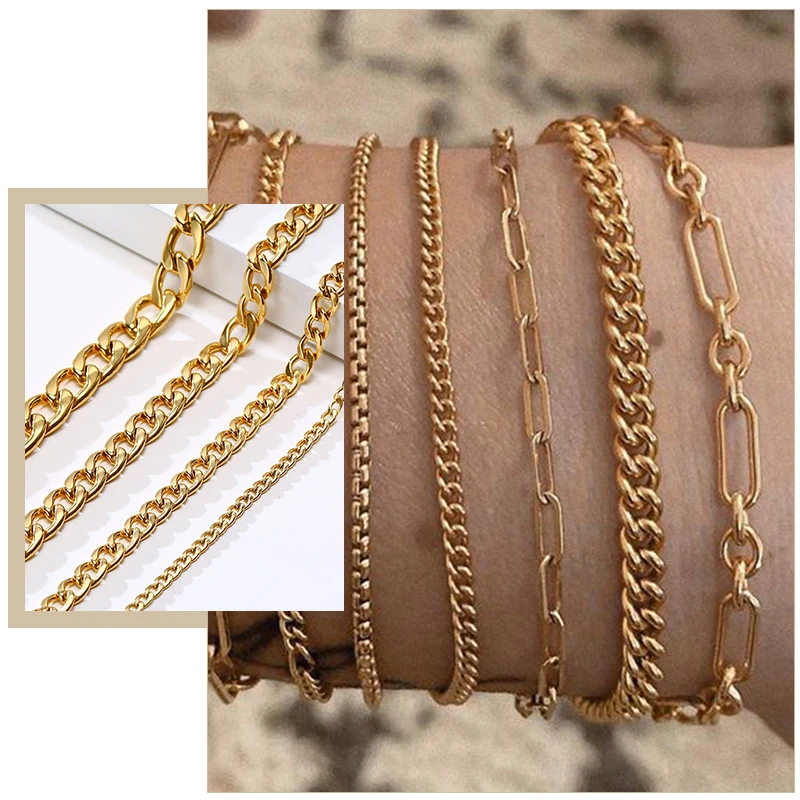 

Minimalist Cuban Chain Bracelets for Women,3/5/7/9mm Width,18/21cm Length,Gold Tone Stainless Steel Miami Curb Link Wristband