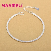 charm 925 sterling silver water wave chain bracelet solid silver fashion women girls lady bangle fine silver jewelry