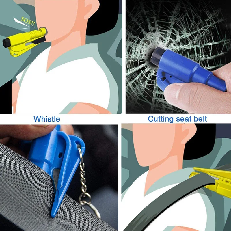 3 In 1 Mini Car Safety Hammer for Saving Lives Broken Triple Emergency Switch with Key Waist Strap Auto Window Tool | Инструменты
