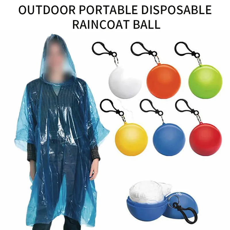 

Disposable Portable Raincoat Women Men Outdoor Rainwear Waterproof Camping Hooded Plastic Keyring Ball Rain Cover Raincoat
