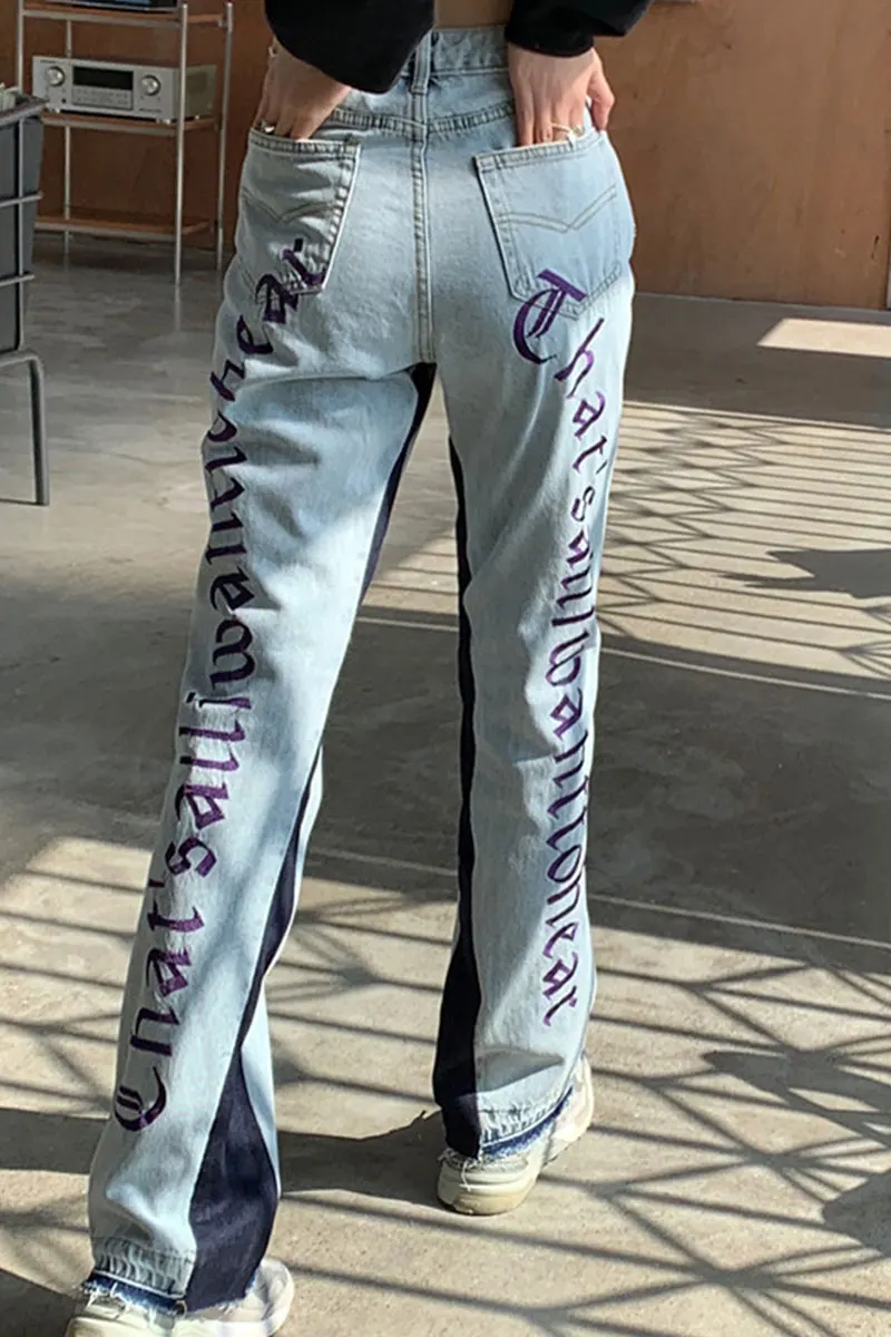 

Spring 2021 Women's Fashion Clothing y2k Traf Straight Jeans High Waist Women Baggy Jeans with Embroidery for Girls Streetwear