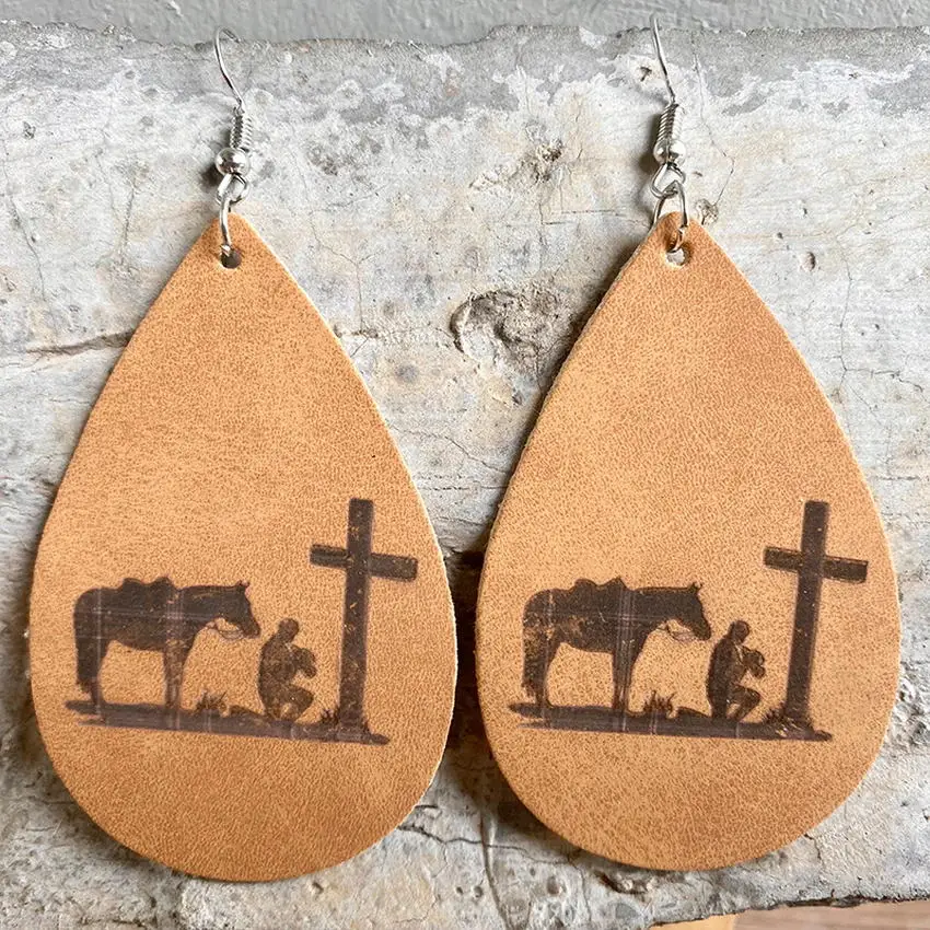 Западные Ковбойские женские модные древние кожаные серьги-капли с ацтекским