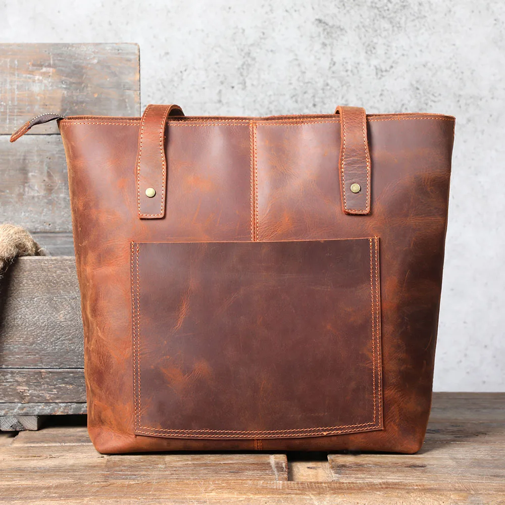 Coffee Leather Tote Bag | Aurora™