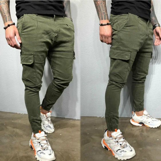 

Men's Fashion Pocket Urban Straight Leg Trousers Jogging Joggers Cargo Pant Casual Skinny Stretchy Pencil Pants