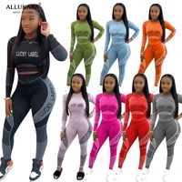 2 piece set sexy fall clothes outfit fitness bodycon long sleeve crop tops pants leggings jogger matching set women tracksuit