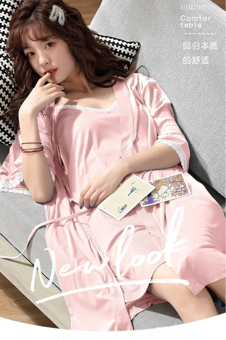 

Summer Nightdress Ladies Short-sleeved Thin Sexy Modal Suspender Nightdress Nightgown Two-piece Plus Size Homewear Home Service