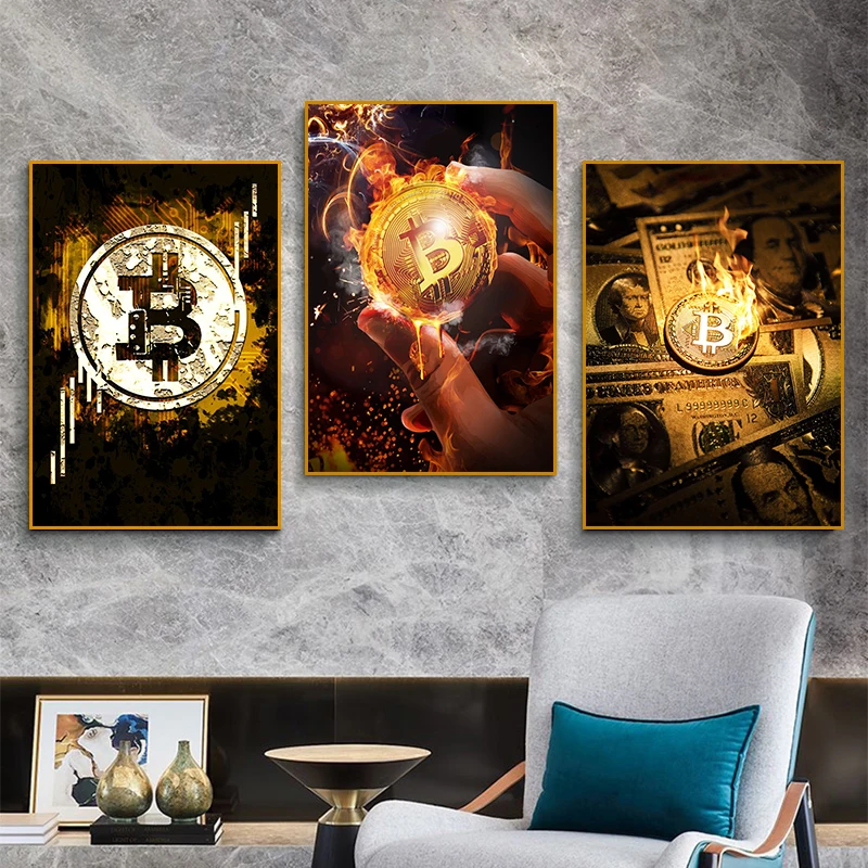 

Gold Bitcoin Abstract Canvas Painting Inspirationnal Prints Poster Modern Bedroom Living Room Home Decoration Wall Art Picture