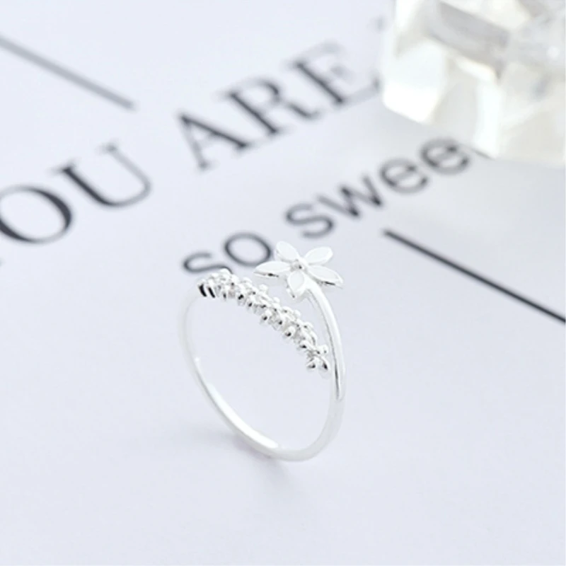 

Fresh Flower 925 Sterling Silver Temperament Personality Literary Fashion Gift Korea Female Resizable Opening Rings SRI172