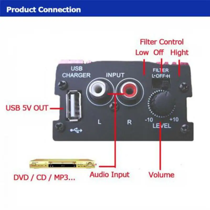 MA150 500 Вт мини усилитель мощности для автомобиля мотоцикла 12В 2CH 2 канальный аудио