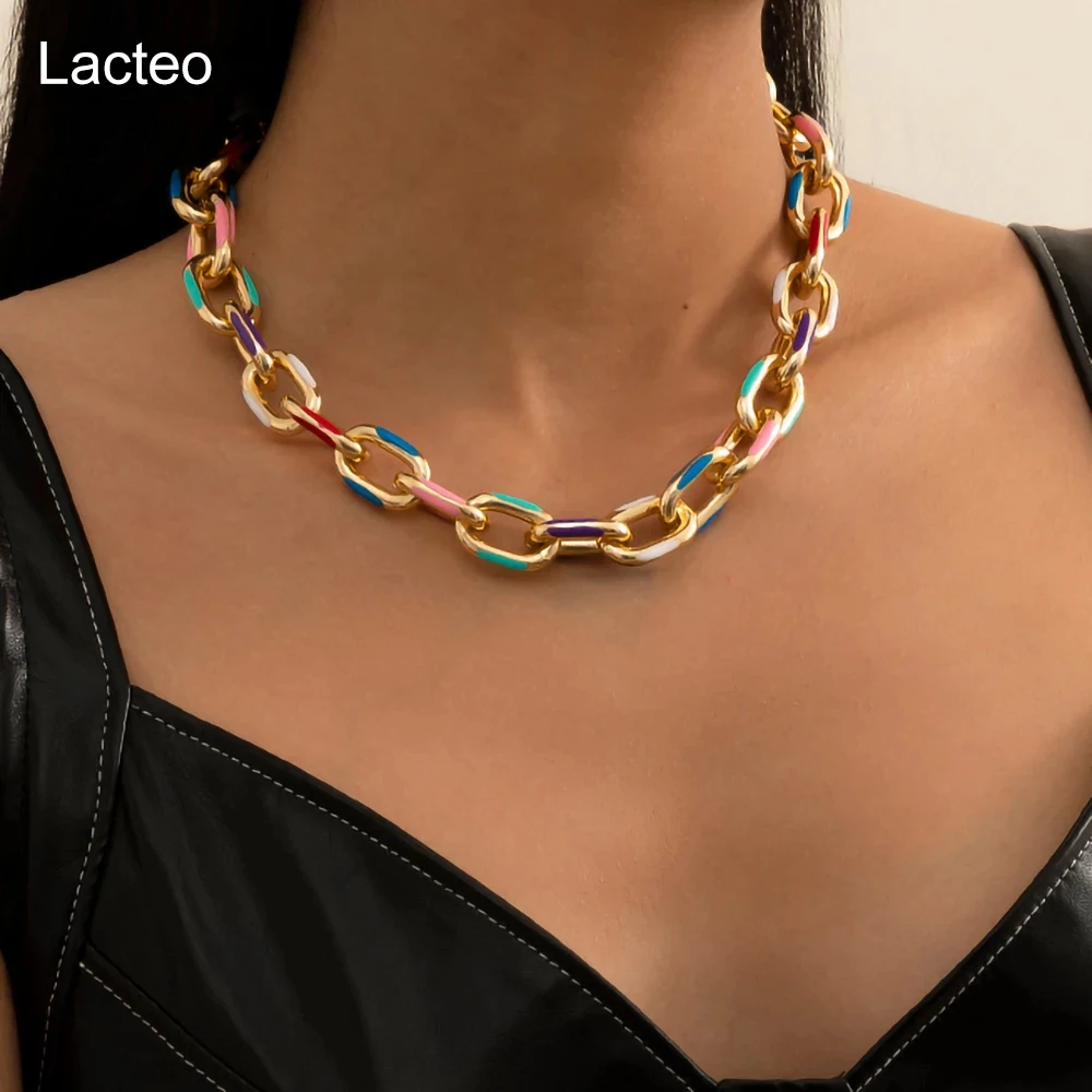 

Lacteo Steampunk Colorful Drop Oil Cross Chain Choker Necklace for Women Kpop Single Layer Necklace Jewelry y2k Accessories