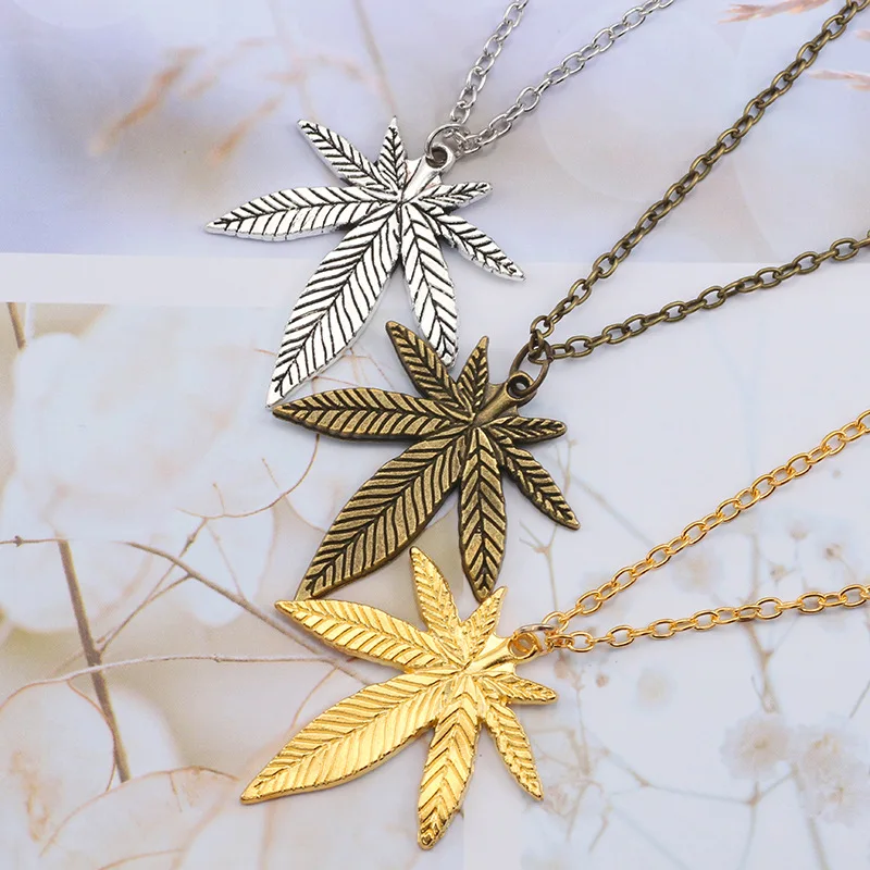 

Fashion Trendy Maple Leaf Necklace Hemp Leaf Pendant Charm Chain Necklace For Women Men Gifts Jewelry Accessories Long 50cm