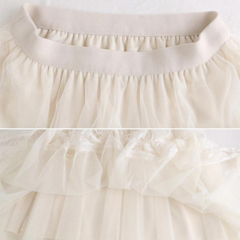 Летние женские 2 слоя миди юбка в сетку с эластичной резинкой на талии кружевом и