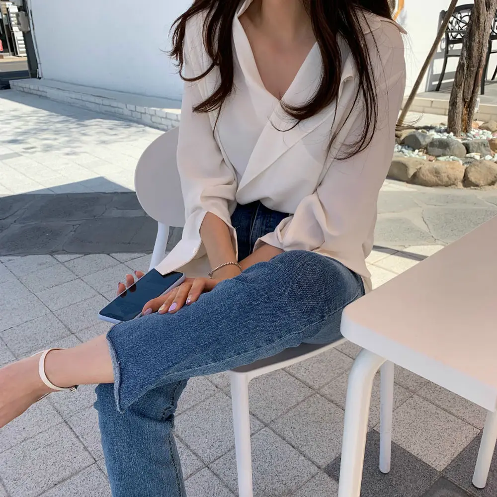 

New Spring Autumn Women Fashion Long Sleeves Satin Blouse Vintage Femme Oversized Street Shirts Elegant Imitation Chic tops