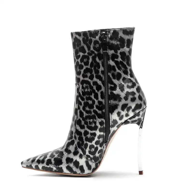 Женские ботильоны на молнии MORAZORA леопардовые полусапожки с острым носком