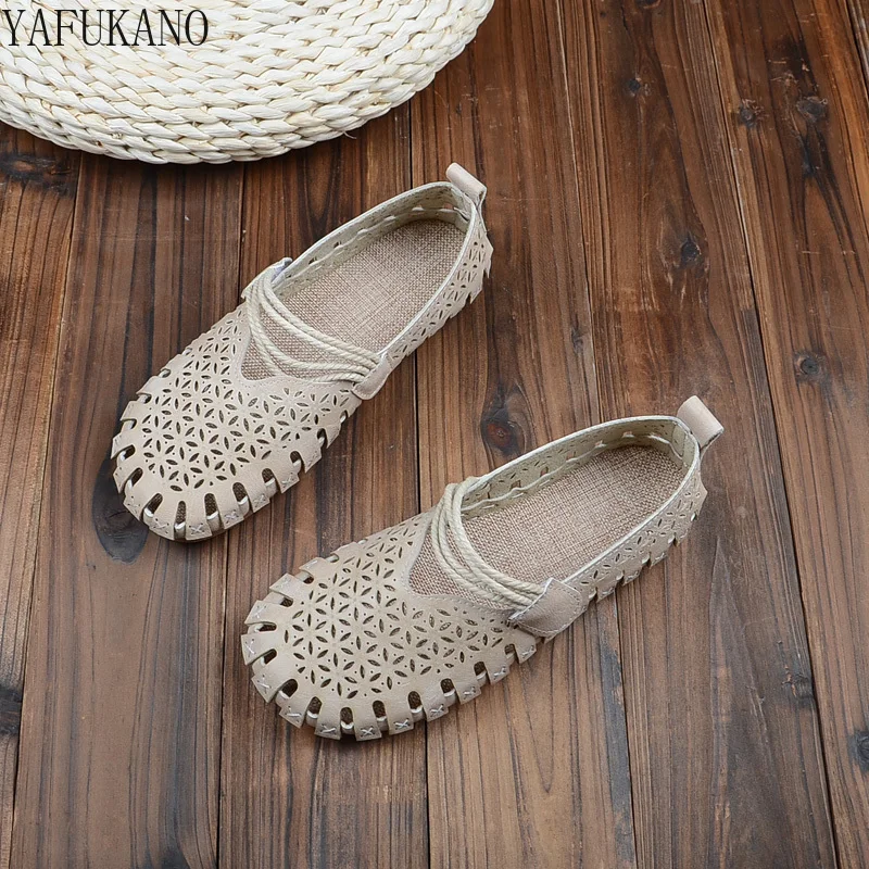 

Retro Sandals Summer Shallow Mouth Womens Shoes One-Word Buckle Hollow Flat Single Shoes Mori Girl Soft-Soled Comfort Peas Shoes