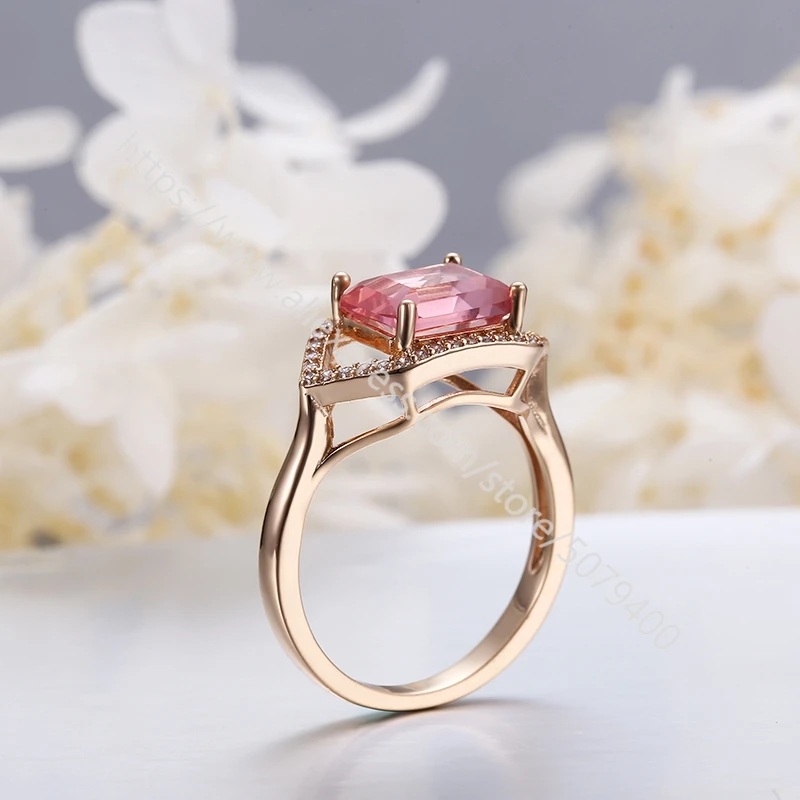

Micro Cubic Zirconia engagement rings Rose Gold color plated ring Polygonal surround rectangle wedding ring for girl