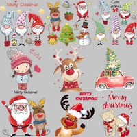christmas patch iron on cute deer santa claus patches for clothes jacket thermo transfer sticker appliques for clothing