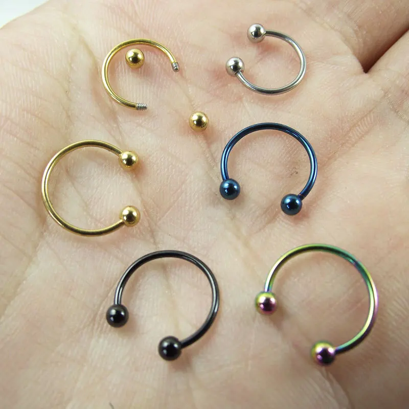 Fashion Thin Rod Stainless Steel Piercing Ornament C Round Ball Horseshoe Ring Nose Ring Universal Ring Eyebrow Nail Lip Nail