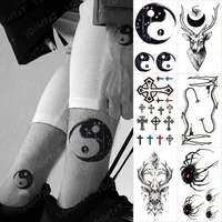 waterproof temporary tattoo sticker chinese gossip black linear geometric cross spider leg arm fake tatoo man woman child tatto