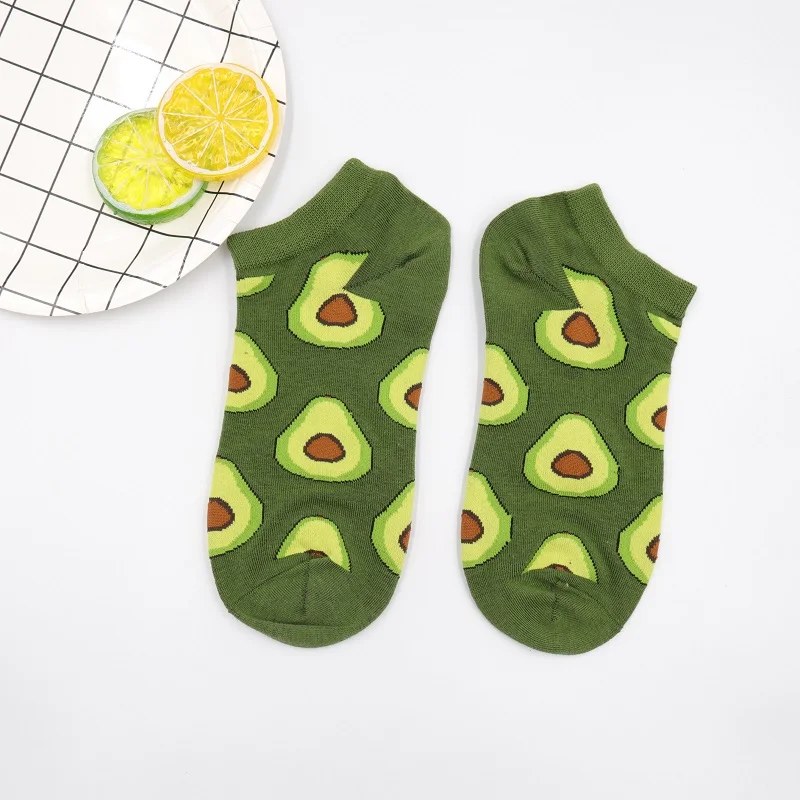 avocado Женские носки хлопчатобумажные забавные носки авокадо бургер Яблоко фрукты еда носки зима harajuku Повседневные носки счастье кавай женские длинные носки - Цвет: avocado