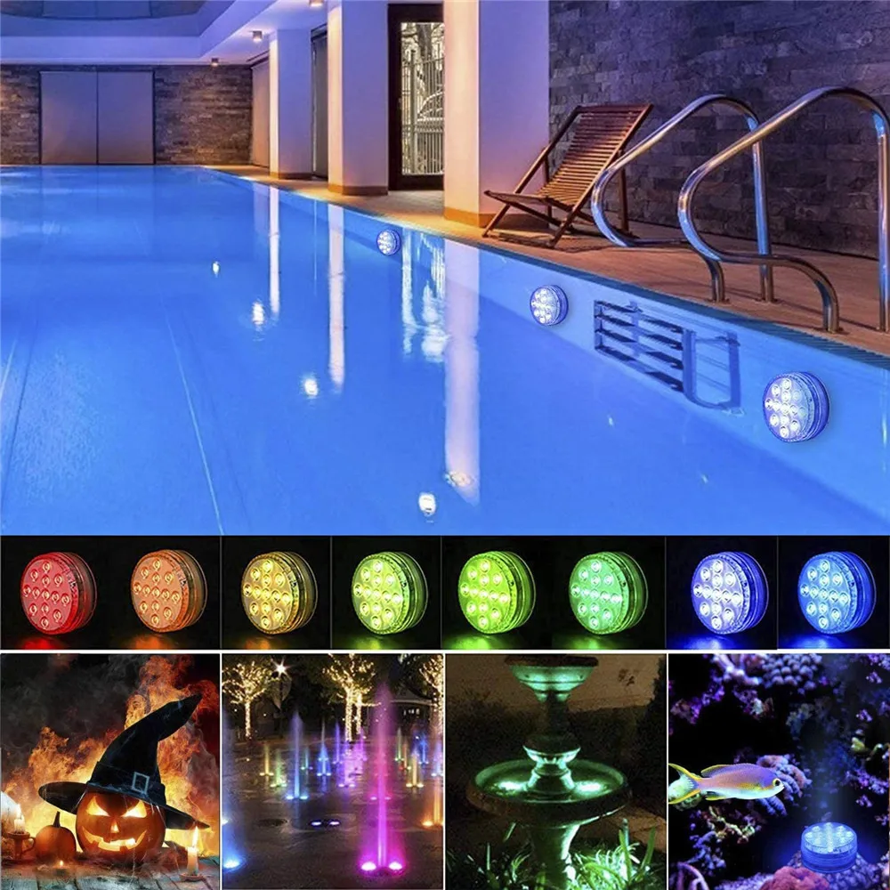 

USB Rechargeable RGB Submersible Swimming Pool Light Garden Underwater Lamp with Magnet Suction Cups Outdoor Party Night Lights