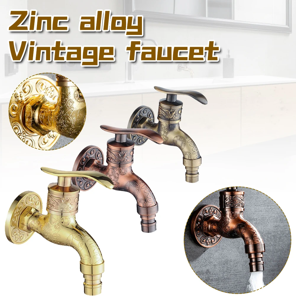 

Wall Mount Bibcock Antique Dragon Carved Brass Retro Small Tap Decorative Outdoor Garden Faucet Washing Machine Mop WC Taps G1/2