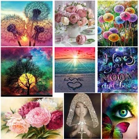 5d diy round diamond painting kit oil painting pattern cross stitch%c2%a0frame landscape mosaic diamond embroidery home decor gift