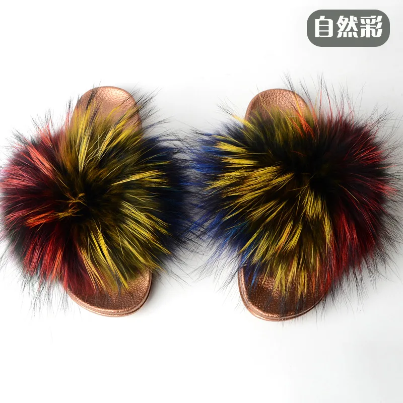 

Женские шлепанцы из натурального Лисьего меха, шлепанцы на плоской подошве, весна-осень-зима 2020