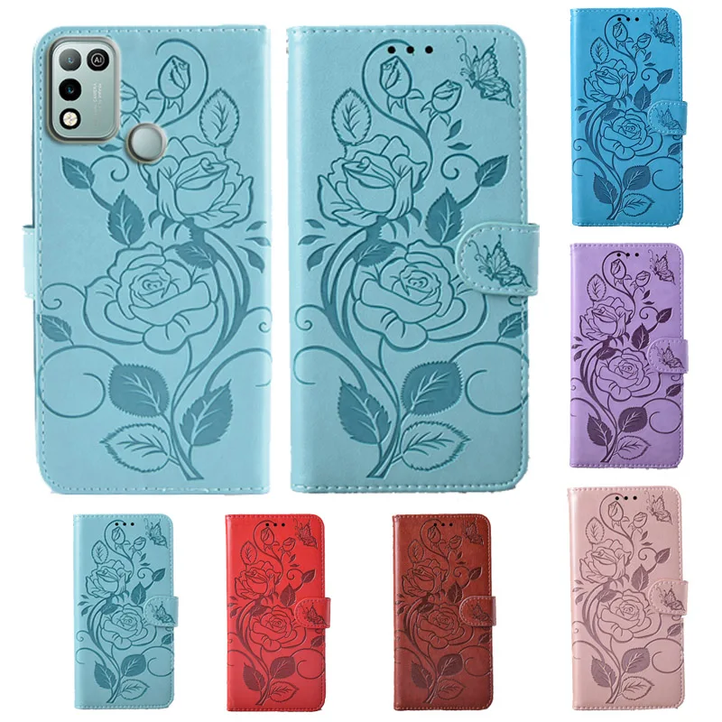 for infinix hot 11 play fashion 3d flower flip leather wallet phone case for infinix hot 10 play phone cover with card slot free global shipping