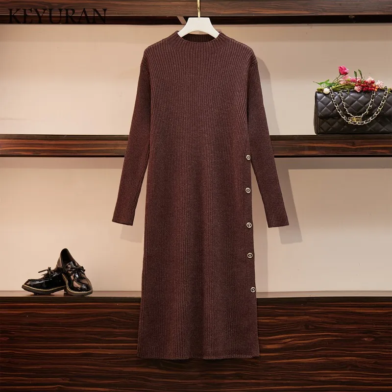 Плюс размер 4XL модное платье-свитер на пуговицах женское осенне-зимнее платье