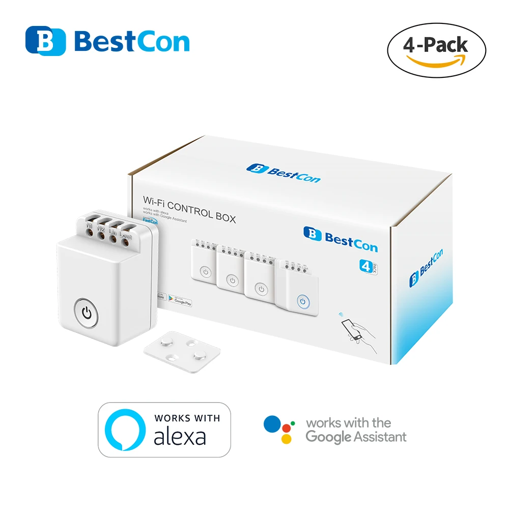 

4-Pack BroadLink Bestcon MCB1 Wifi Light Switch Smart Automation Module Works with Google Home and Alexa