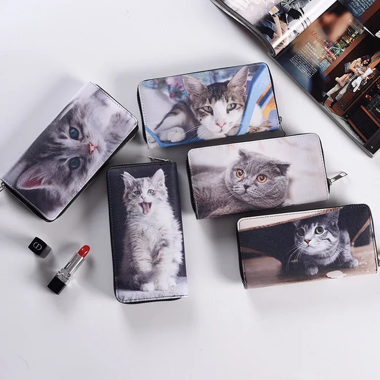 Женский кошелек с милым мультяшным котом и 3D принтом модный отделениями для карт