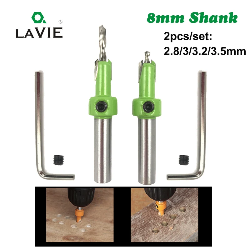LA VIE 2 шт. 8 мм Хвостовик HSS деревообрабатывающий Ti зенковочный набор сверл 8x3