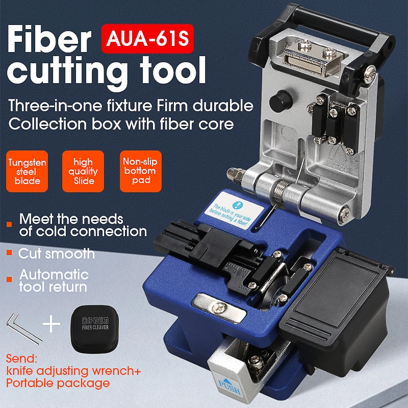 COMPTYCO AUA-61S High Precision Fiber Cleaver FTTH Fiber Cable Cutting Knife Tools 16 Surface Blade With Waste Fiber Box