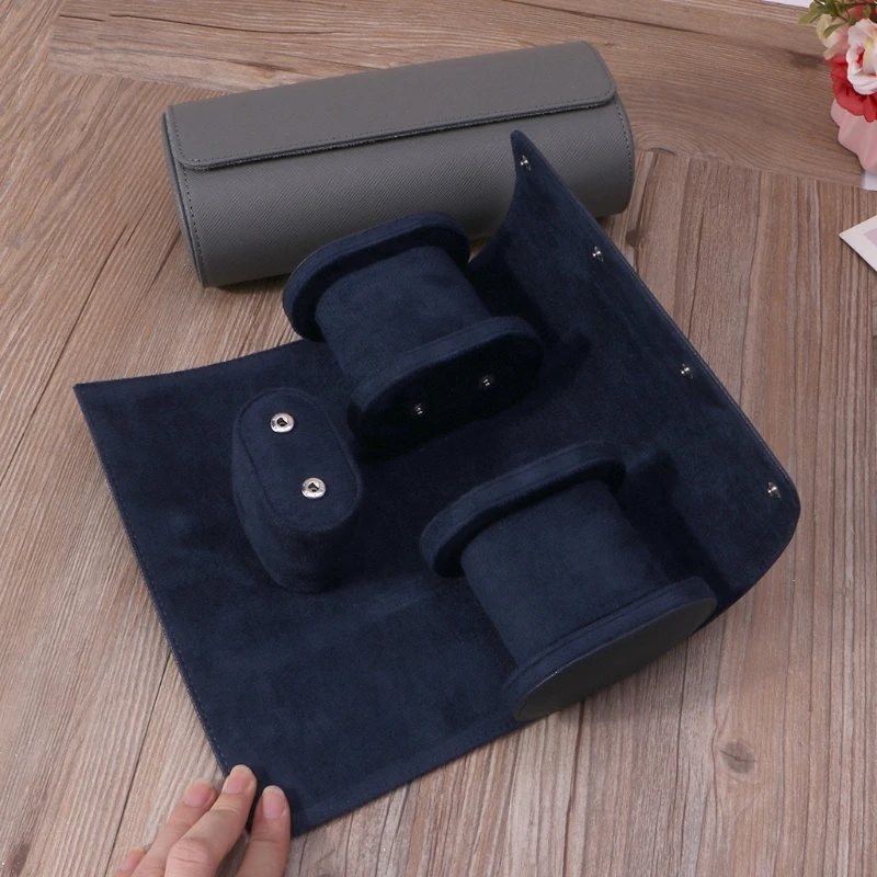 

Handmade Genuine Leather Watch Rolls Box Travel Watch Roll with Velvet Wristwatch Holder Rings Display Case Men Adult