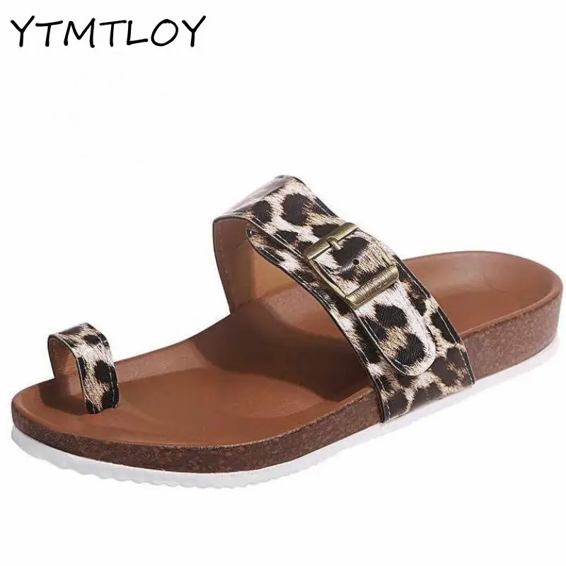 Women's Premium Thumb Correction Beach Sandals Sexy Snake Leopard Print Flat Cork Slippers Soft And Comfortable Ladies | Обувь