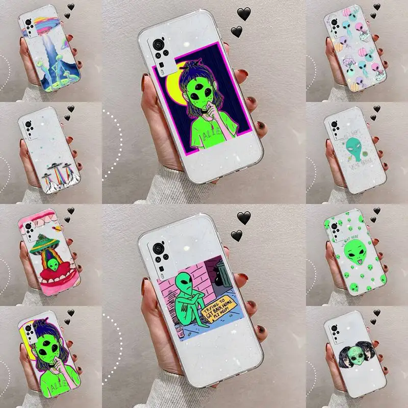 

Aesthetics Cute alien space Phone Case Transparent For VIVO S 9 7 6 IQOO NEO 7 5 3 Z3 Z1 X E pro Soft TPU Clear Mobile bags