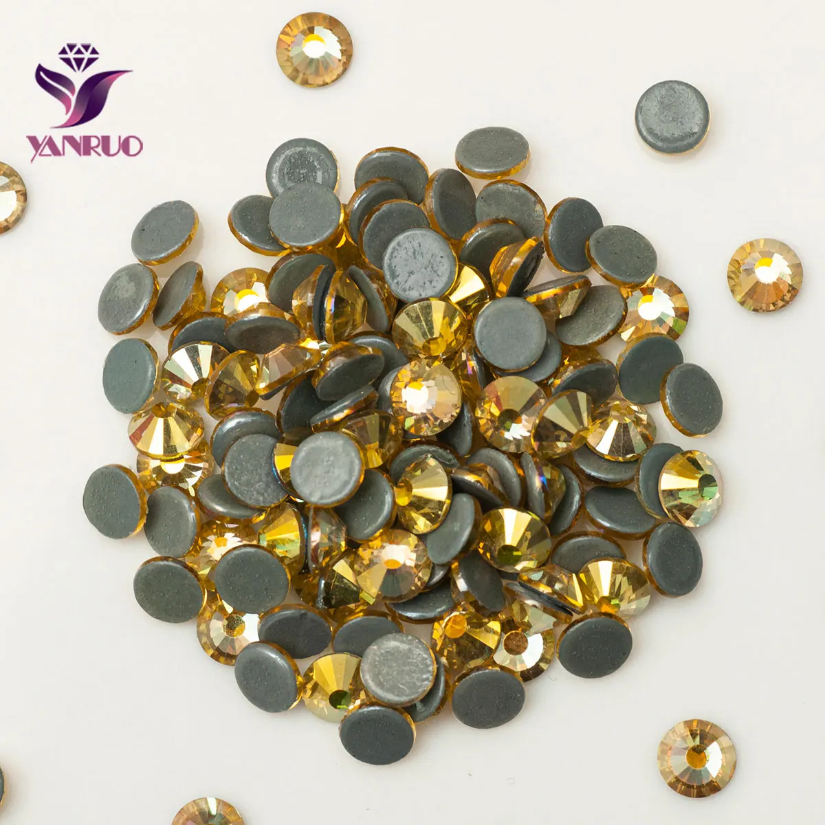 YANRUO 2058HF Jonquil AB Стразы с плоской задней стенкой горячей фиксацией кристаллические