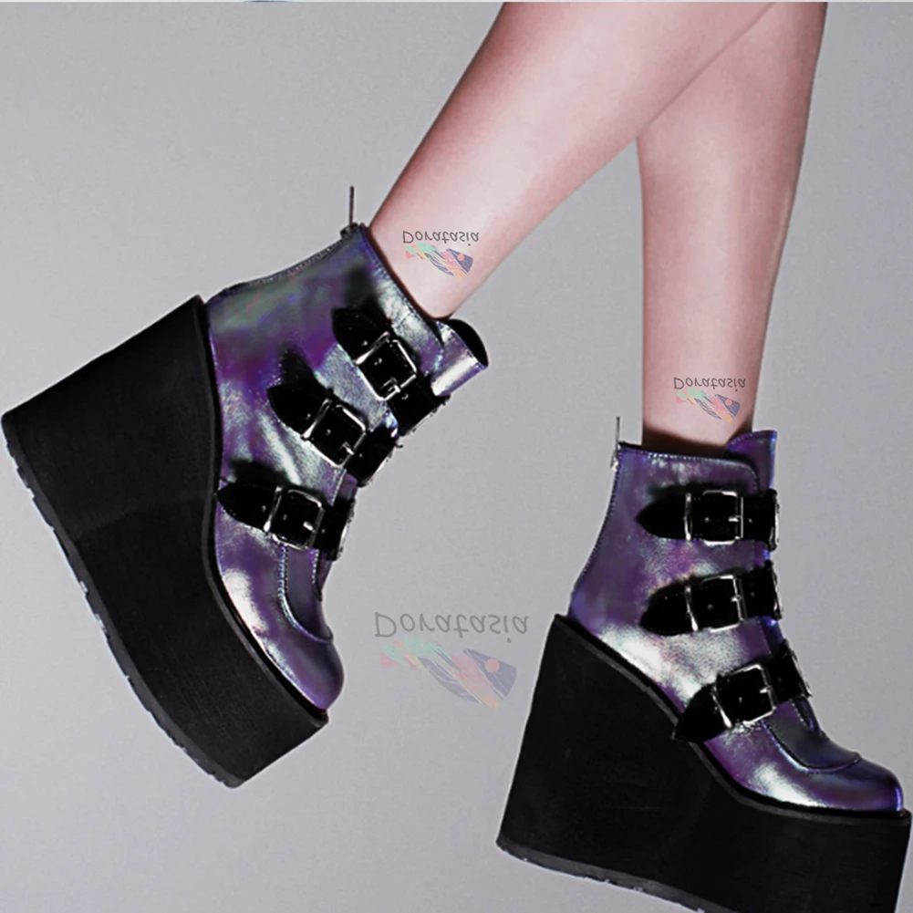 doratasia wholesale ins hot brand high platform ankle boots women 2020 fashion metal strap decorating high wedges shoes woman free global shipping