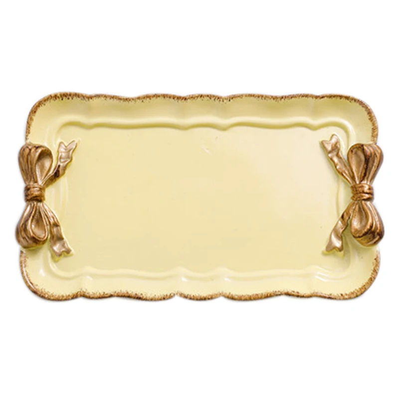 

Promotion! 2 Pcs European Style Bow Cake Storage Trays Makeup Organizer Dessert Plate Square Decor Tray Kitchen Storage Trays 12