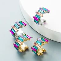 new fashion cubic zirconia rainbow bohemia c shaped cz rhinestone gold stud earrings for women bridal luxury wedding jewelry