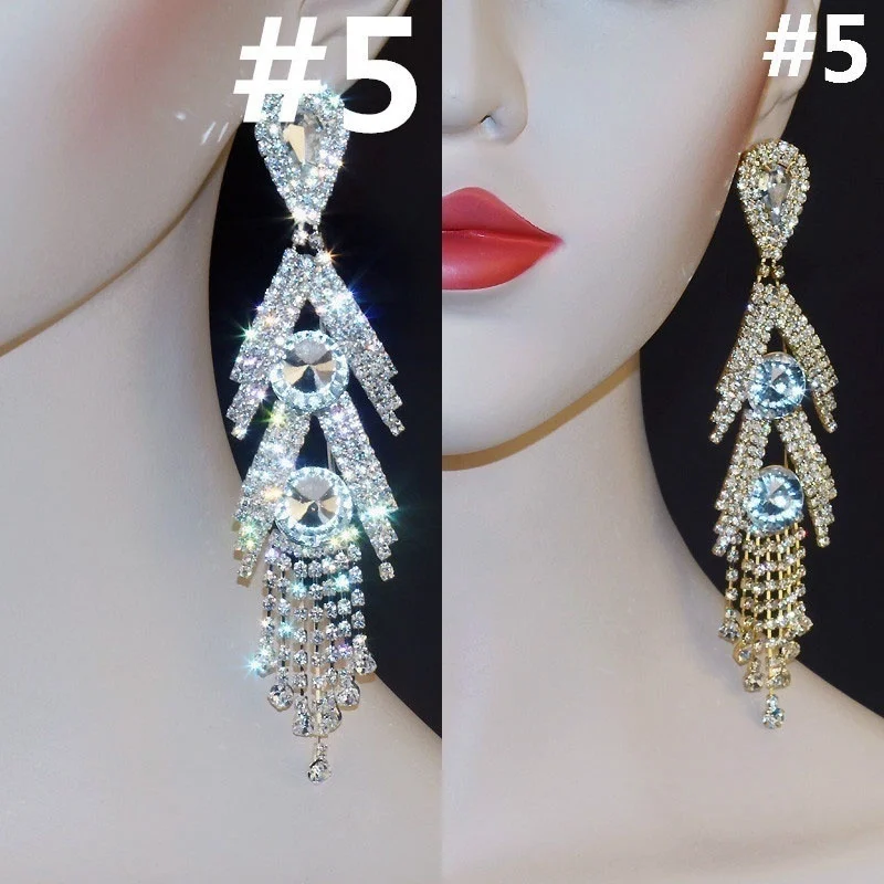 

Shevalues Gold Rhinestone Big Tassel Earrings Teardrop Crystal Long Drop Dangle Earrings Chandelier Statement Earrings Women