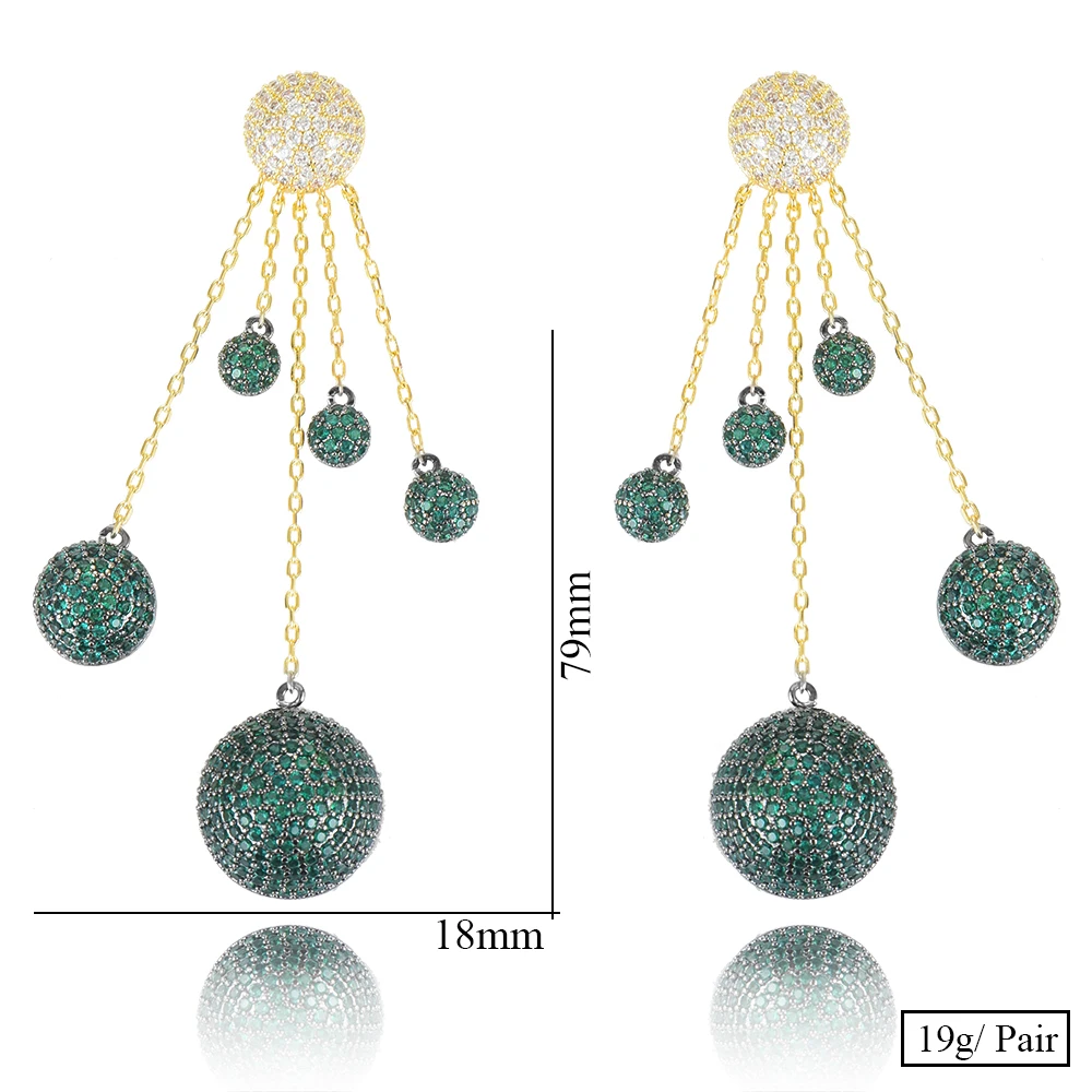 

Siscathy Noble Luxury Long Dangle Ball Drop Earrings Trendy Cubic Zirconia Naija Wedding Party Earring Fashion Jewelry for Women