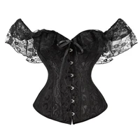 women corset solid color tie up lace boat neck close fitting vintage crop tops s l