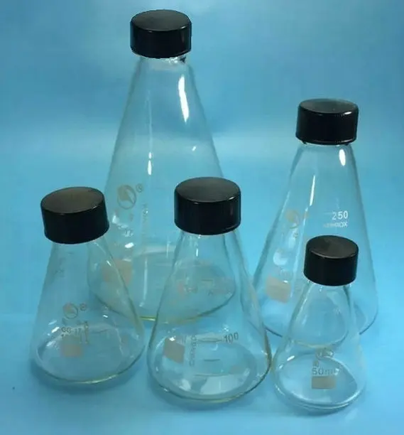Стеклянная колба erlenmeyer 1 шт. от 50 мл до 1000 коническая бутылка с черной крышкой