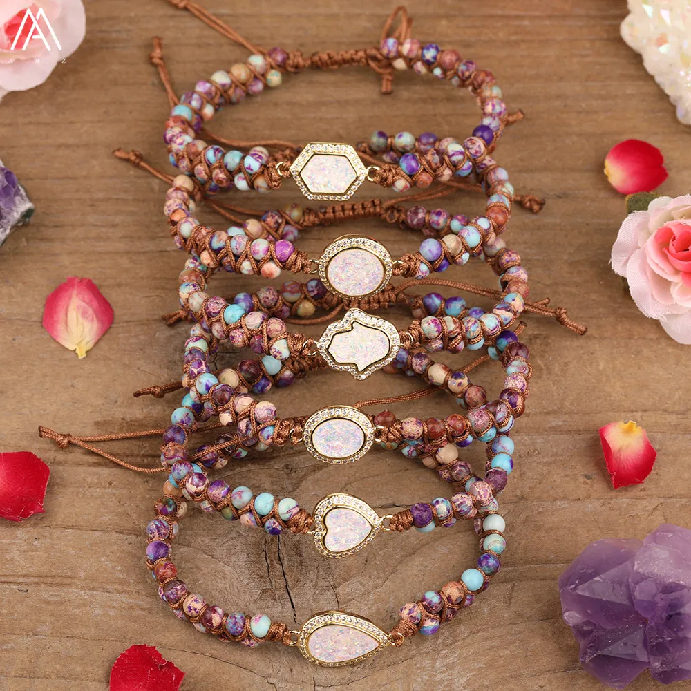

Classic Women Stone Beads Braided Yoga Bracelet For Femme Stone Charms Wrap Bracelet Fashion Bracelet Bohemia Jewelry