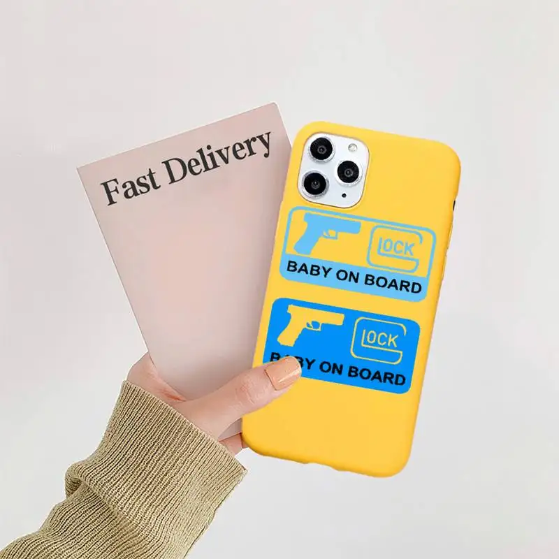 

CUTEWANAN Glock Handgun Shell Phone Case Yellow Candy Color for iPhone 11 12 mini pro XS MAX 8 7 6 6S Plus X SE 2020 XR