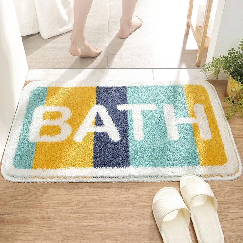 

Flocking Bath Mat Water Absorption Non-slip Bathroom Mat Thicken Entrance Doormat Rectangle Washable Bath Rug Home Decor